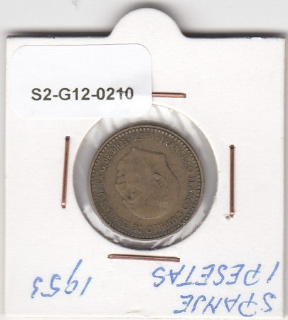 S2-G12-0210 Spain 1 Peseta VF 1953 KM775 (*62)