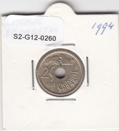 S2-G12-0260 Spain 25 Pesetas XF 1994 KM933   Canary Isl