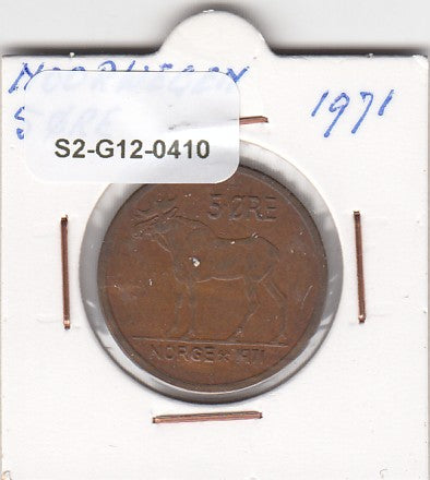S2-G12-0410 Norway 5 Ore VF 1971 KM405