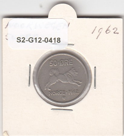 S2-G12-0418 Norway 50 Ore VF 1962 KM408