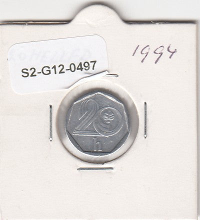 S2-G12-0497 Czech Republic 20 Haleru VF+ 1994 KM2 b