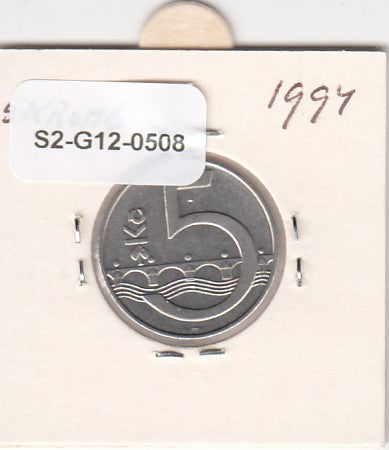 S2-G12-0508 Czech Republic 5 Korun XF 1994 KM8 b