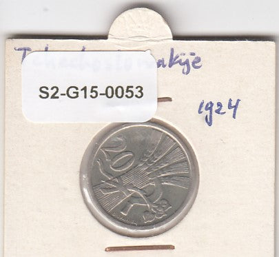 S2-G15-0053 Czechoslovakia 20 Haleru VF+ 1924 KM1