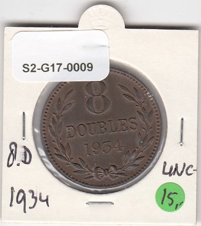 S2-G17-0009 Guernsey 8 Doubles XF/UNC 1934 KM14 H