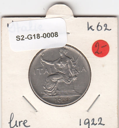 S2-G18-0008 Italy 1 Lire VF/XF 1922 KM62