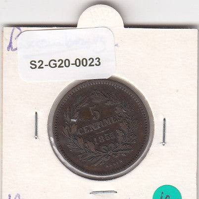 S2-G20-0023 Luxemburg 5 Centimes UNC 1855 KM22