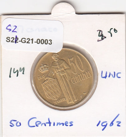 S2-G21-0003 Monaco 50 Centimes UNC 1962 KM144