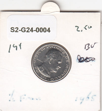 S2-G21-0004 Monaco 1/2 Franc VF/XF 1965 KM145