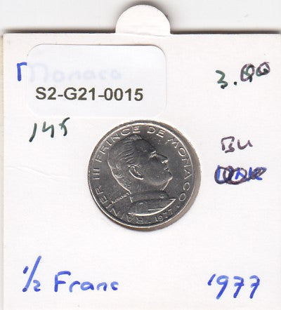 S2-G21-0015 Monaco 1/2 Franc XF/UNC 1977 KM145