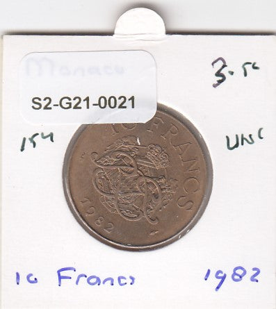S2-G21-0021 Monaco 10 Francs UNC 1982 KM154