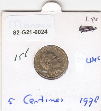 S2-G21-0024 Monaco 5 Centimes UNC 1978 KM156