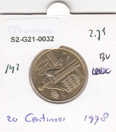S2-G21-0032 Monaco 20 Centimes UNC 1978 KM143