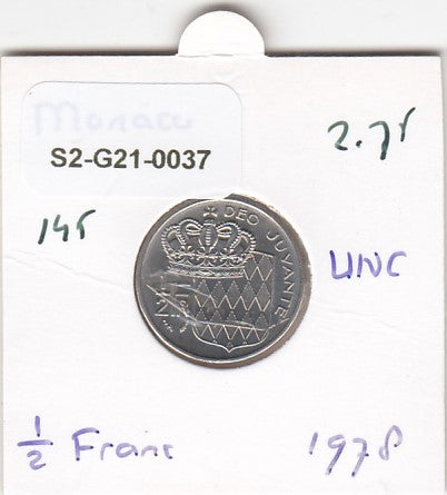 S2-G21-0037 Monaco 1/2 Franc UNC 1978 KM145