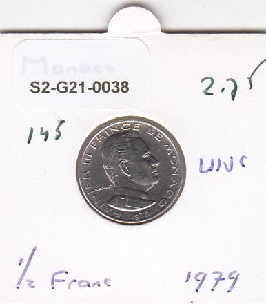 S2-G21-0038 Monaco 1/2 Franc UNC 1979 KM145