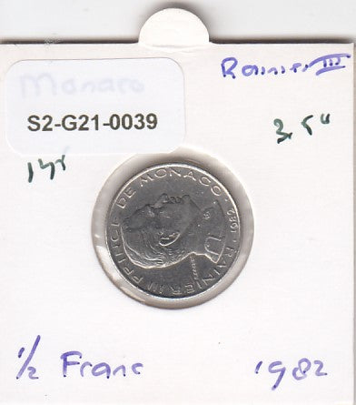 S2-G21-0039 Monaco 1/2 Franc UNC 1982 KM145