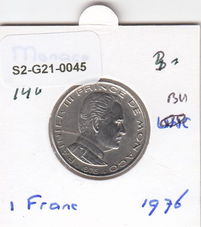 S2-G21-0045 Monaco 1 Franc UNC 1976 KM140