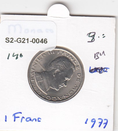 S2-G21-0046 Monaco 1 Franc UNC 1977 KM140