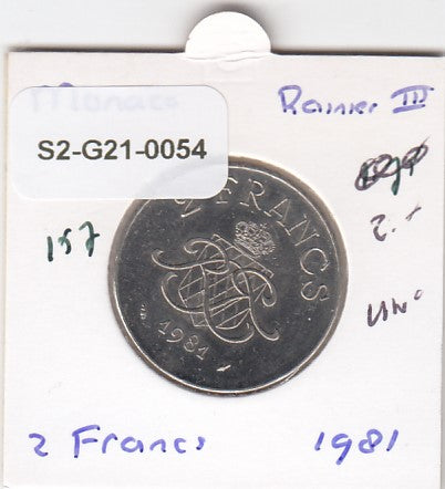 S2-G21-0054 Monaco 2 Franc XF 1981 KM157