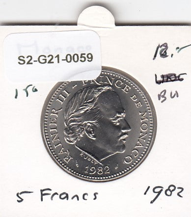 S2-G21-0059 Monaco 5 Franc UNC 1982 KM150
