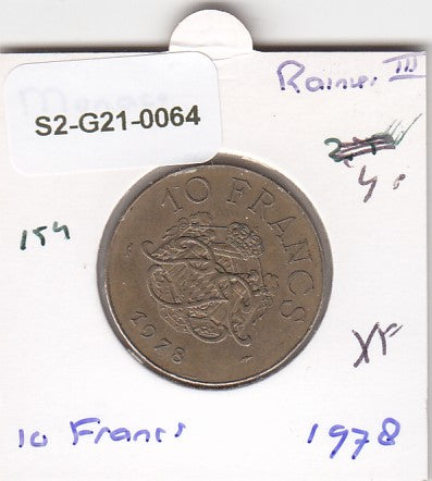 S2-G21-0064 Monaco 10 Franc XF 1978 KM154