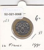 S2-G21-0068 Monaco 10 Franc VF 1991 KM163