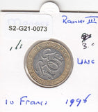 S2-G21-0073 Monaco 10 Franc VF 1996 KM163