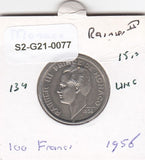 S2-G21-0077 Monaco 100 Francs UNC 1956 KM134