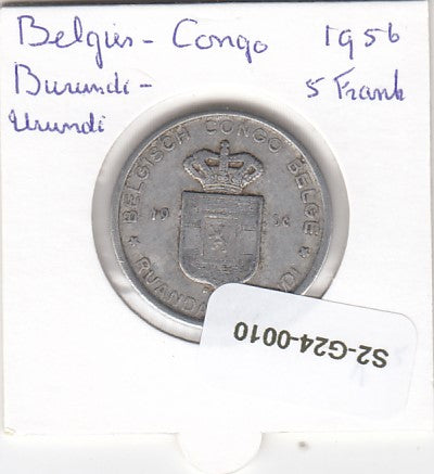 S2-G24-0010 België Congo 5 Franken VF 1956 KM3
