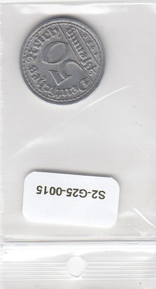 S2-G25-0015 Germany 50 Pfennig XF 1920 KM27 F