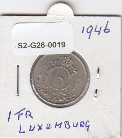 S2-G26-0019 Luxembourg 1 Franc VF+ 1946 KM46.1