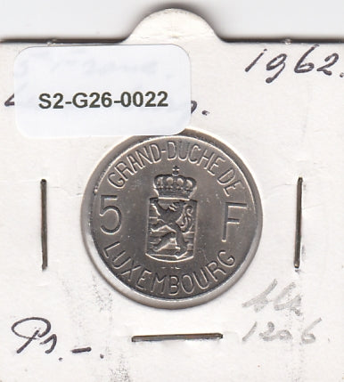 S2-G26-0022 Luxembourg 5 Franc XF 1962 KM51