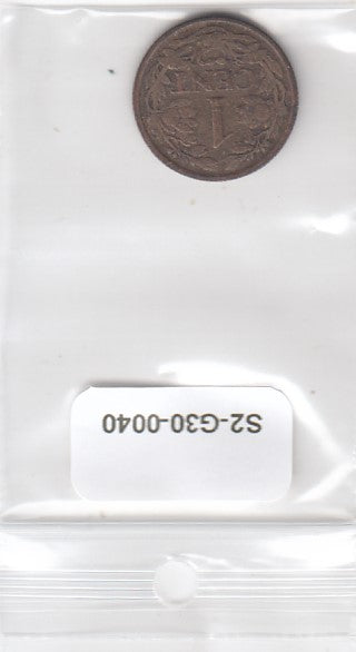 S2-G30-0040 Netherlands 1 Cent VF- 1925 KM152
