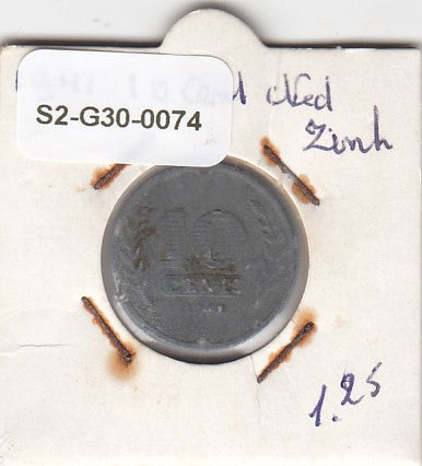 S2-G30-0074 Netherlands 10 Cents FI/VF 1941 KM173