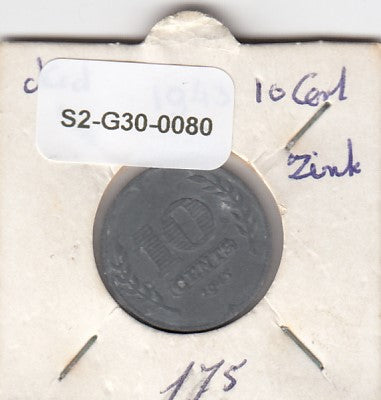 S2-G30-0080 Netherlands 10 Cents VF 1943 KM173