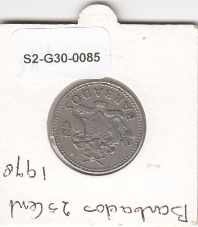 S2-G30-0085 Barbados 25 Cents VF 1978 KM13