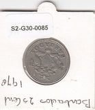 S2-G30-0085 Barbados 25 Cents VF 1978 KM13