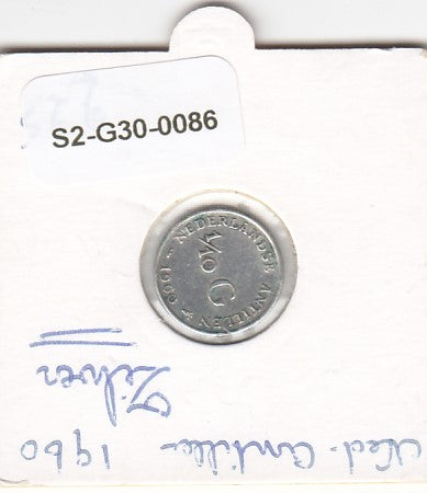 S2-G30-0086 Antilles 1/10 Gulden VF 1960 KM3   Zilver