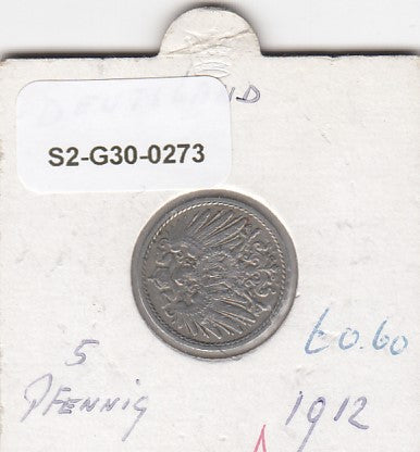 S2-G30-0273 Germany  5 Pfennig VF 1912 KM11 A