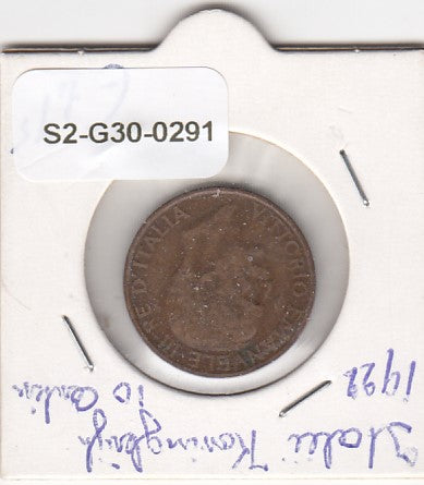 S2-G30-0291 Italy 10 Centesimi VF 1922 KM60
