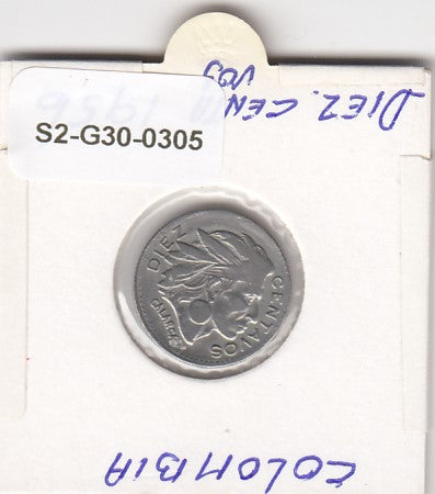 S2-G30-0305 Colombia 10 Centavos VF 1956 KM212.1