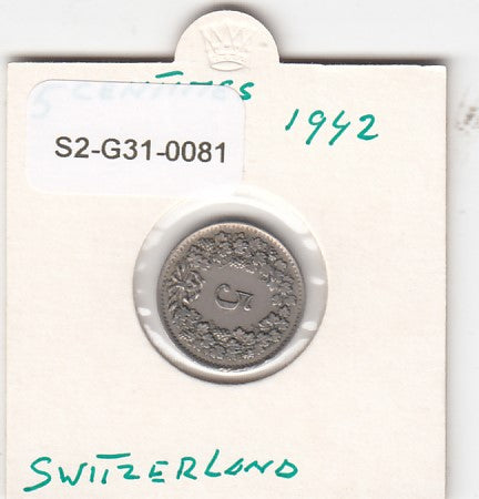 S2-G31-0081 Switzerland 5 Rappen VF 1942 KM26