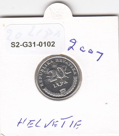 S2-G31-0102 Croatia 20 Lipa XF/UNC 2007 KM7