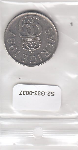 S2-G33-0037 Zweden 5 Kronor VF+ 1987 KM853