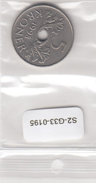 S2-G33-0195 Norway 5 Kroner VF+ 1998 KM463