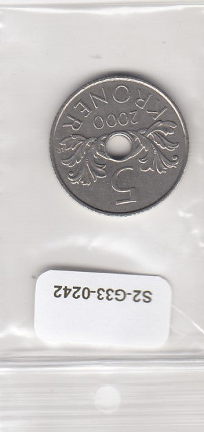 S2-G33-0242 Norway 5 Kroner VF+ 2000 KM463