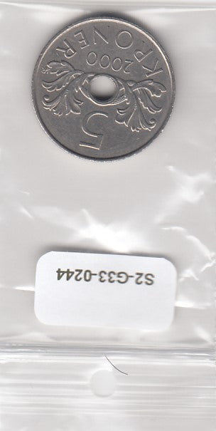 S2-G33-0244 Norway 5 Kroner VF+ 2000 KM463