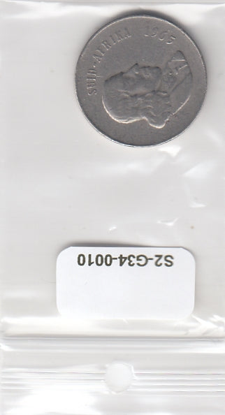 S2-G34-0010 South Africa 20 Cents VF 1965 KM69.2  Suid