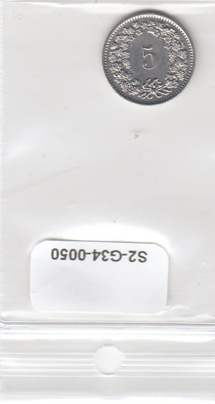 S2-G34-0050 Switzerland 5 Rappen VF+ 1974 KM26