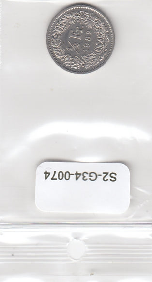 S2-G34-0074 Switzerland 1/2 franc XF 1982 KM23a