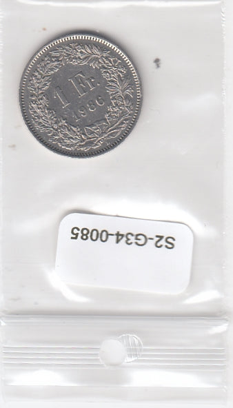 S2-G34-0085 Switzerland 1 Franc XF 1986 KM24a